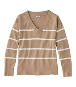 Women's Cotton/Cashmere Sweater, V-Neck Stripe - US 6116