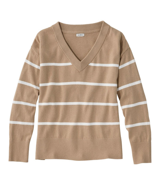 Women's Cotton/Cashmere Sweater, V-Neck Stripe - US 6116