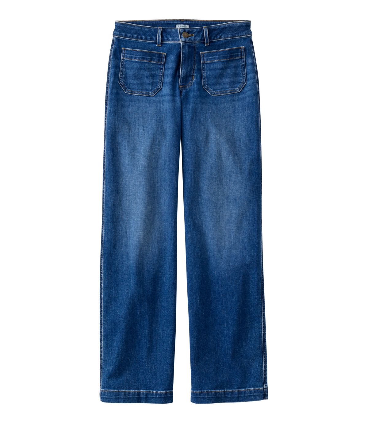 Women's L.L.Bean Go-Anywhere Jeans, Mid-Rise Patch Pocket Wide Straight-Leg - US 6965