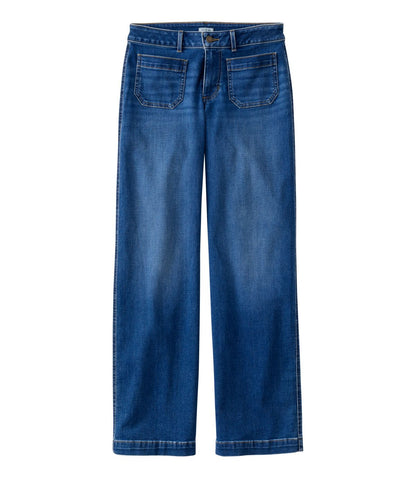 Women's L.L.Bean Go-Anywhere Jeans, Mid-Rise Patch Pocket Wide Straight-Leg - US 6965