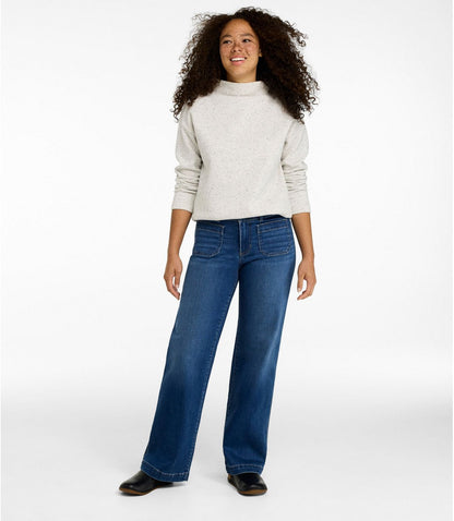 Women's L.L.Bean Go-Anywhere Jeans, Mid-Rise Patch Pocket Wide Straight-Leg - US 6965