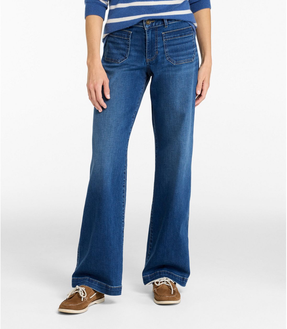 Women's L.L.Bean Go-Anywhere Jeans, Mid-Rise Patch Pocket Wide Straight-Leg - US 6965