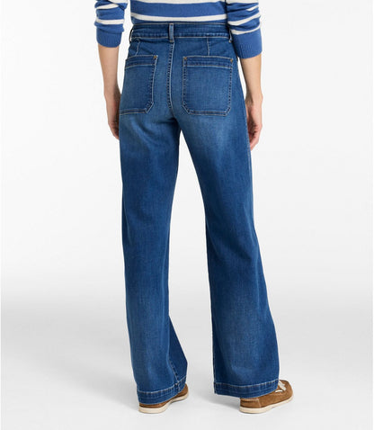 Women's L.L.Bean Go-Anywhere Jeans, Mid-Rise Patch Pocket Wide Straight-Leg - US 6965