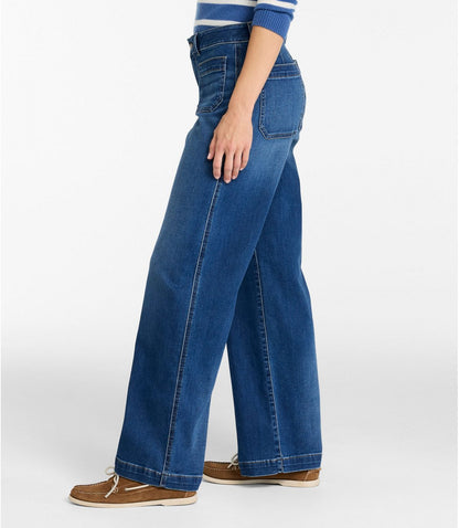 Women's L.L.Bean Go-Anywhere Jeans, Mid-Rise Patch Pocket Wide Straight-Leg - US 6965