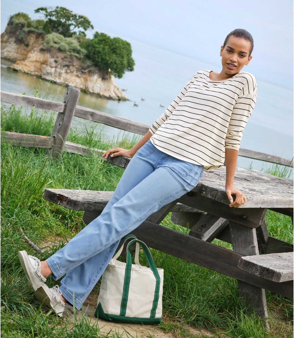 Women's L.L.Bean Go-Anywhere Jeans, Mid-Rise Patch Pocket Wide Straight-Leg - US 6965