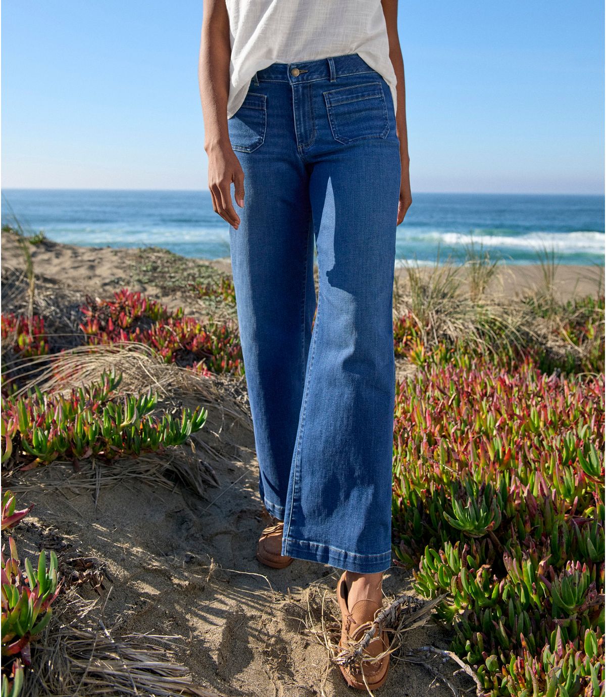 Women's L.L.Bean Go-Anywhere Jeans, Mid-Rise Patch Pocket Wide Straight-Leg - US 6965
