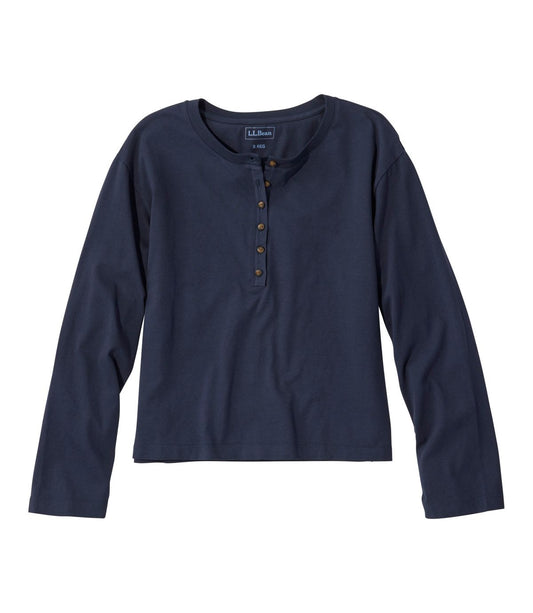 Women's Sunwashed Tee, Long-Sleeve Cropped Boxy Henley - US 2907