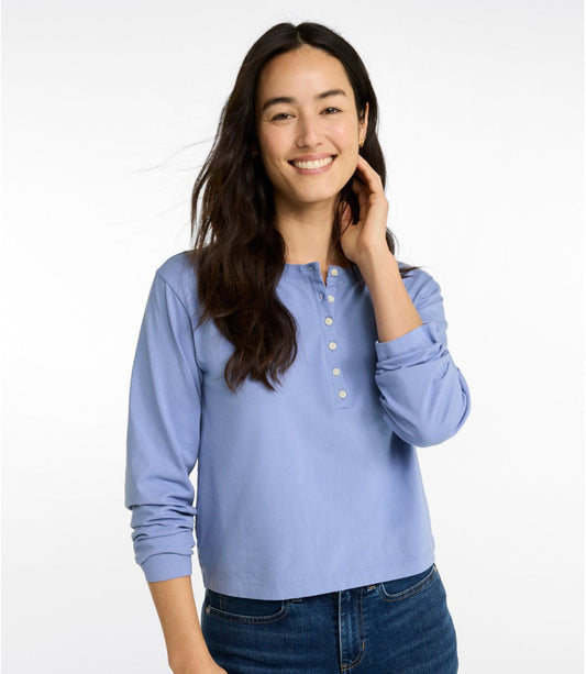 Women's Sunwashed Tee, Long-Sleeve Cropped Boxy Henley - US 2907