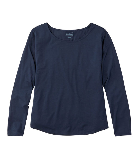 Women's Soft Stretch Supima-Blend Tee, Long Dolman-Sleeve Jewelneck - US 4092