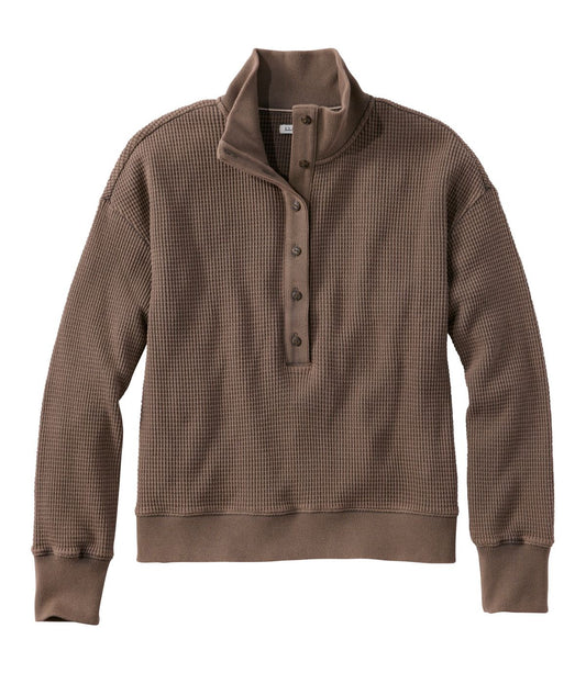 Women's Sunwashed Waffle Top, Mockneck Henley - US 8832