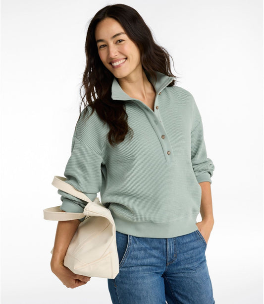 Women's Sunwashed Waffle Top, Mockneck Henley - US 8832