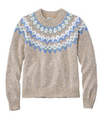 Women's Cotton Ragg Sweater, Relaxed Crewneck Fair Isle Yoke - US 6608