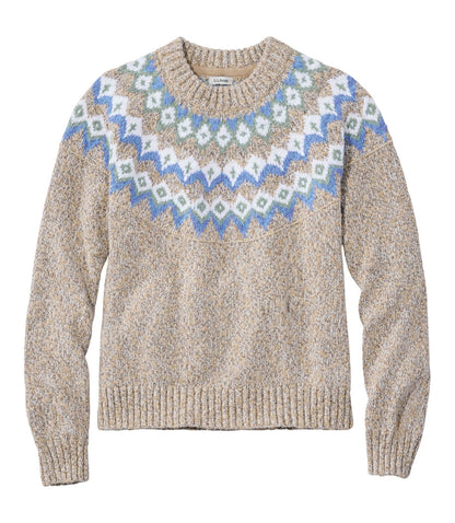 Women's Cotton Ragg Sweater, Relaxed Crewneck Fair Isle Yoke - US 6608