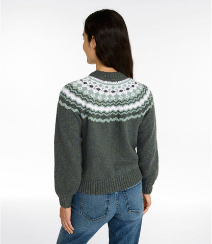 Women's Cotton Ragg Sweater, Relaxed Crewneck Fair Isle Yoke - US 6608