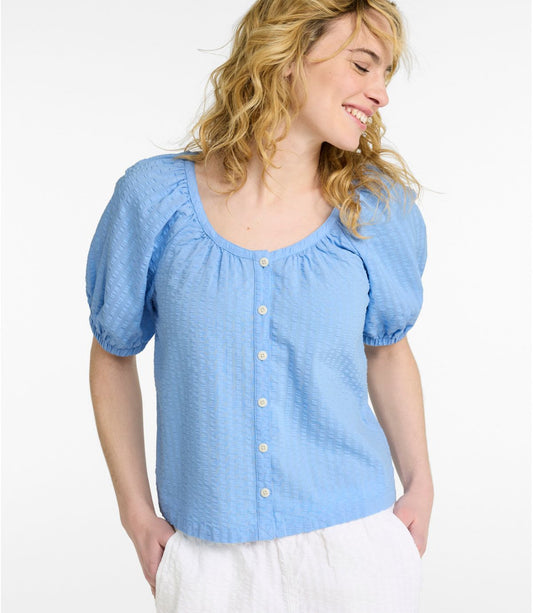 Women's Bean's Seacoast Seersucker Scoopneck Shirt - US 5003