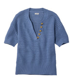 Women's Sunwashed Openwork Sweater, Short-Sleeve Henley - US 1689