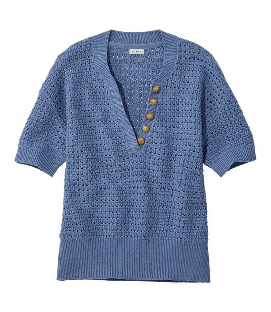 Women's Sunwashed Openwork Sweater, Short-Sleeve Henley - US 1689