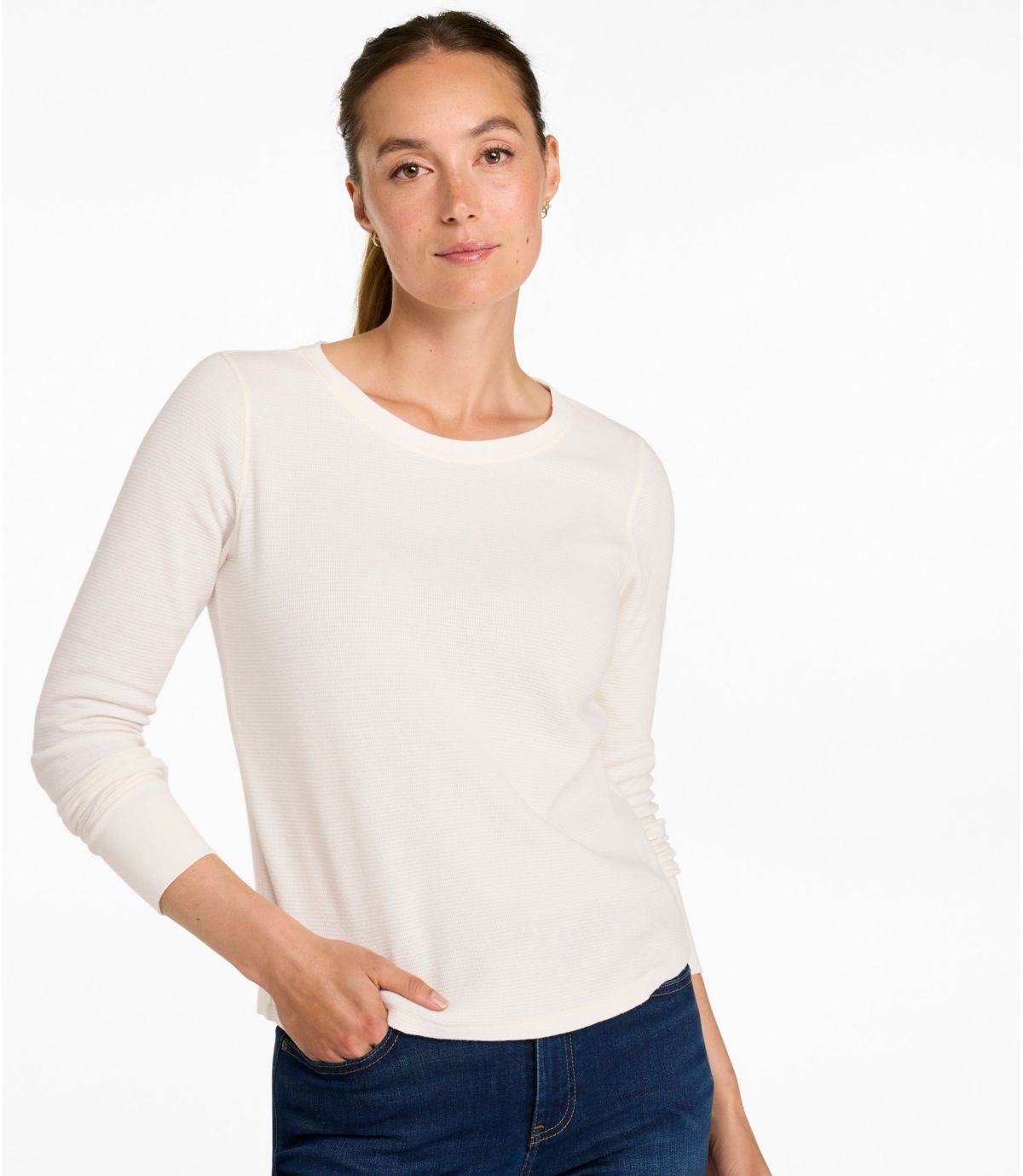 Women's Waffle-Knit Top, Long-Sleeve Jewelneck - US 2645