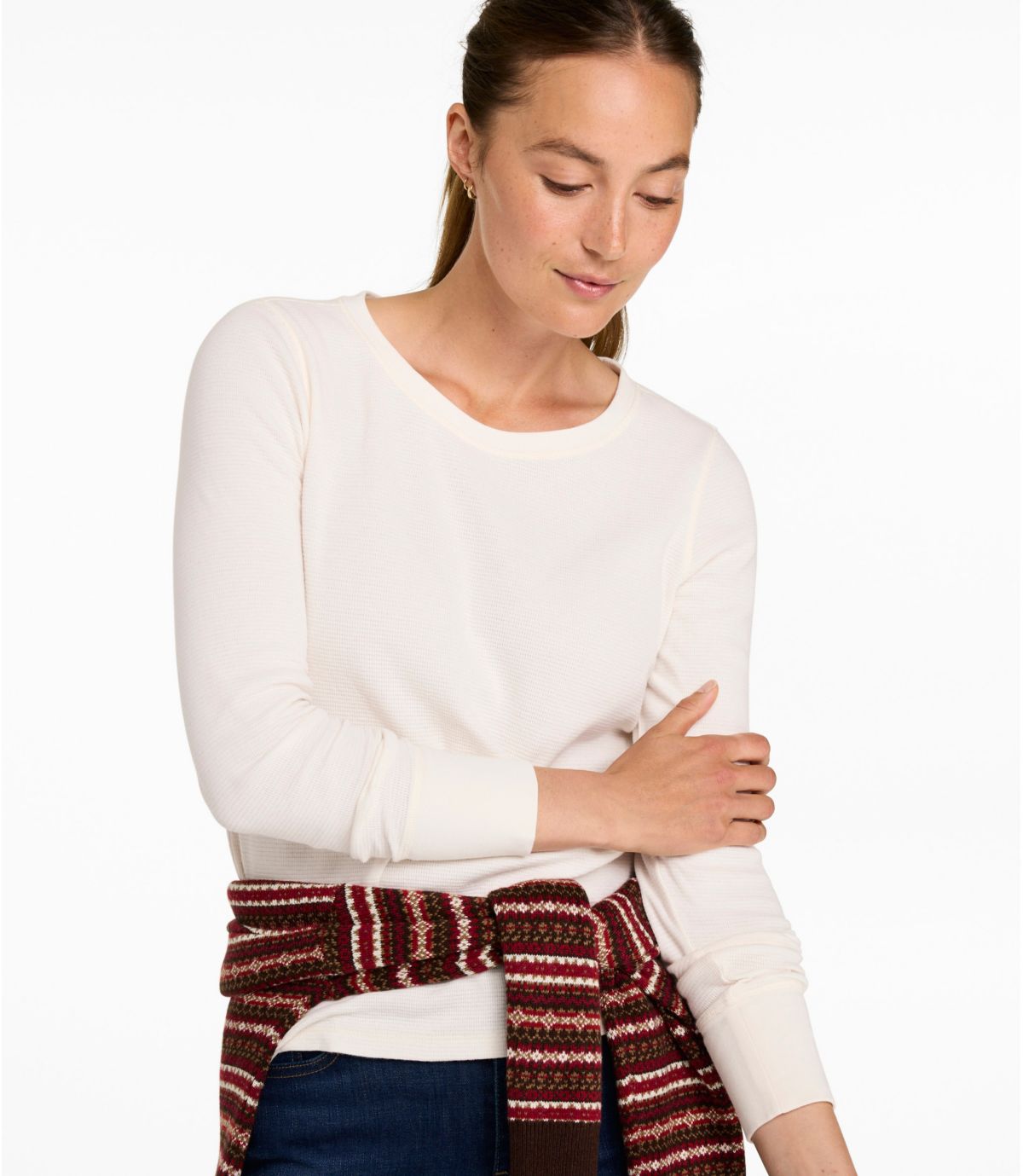 Women's Waffle-Knit Top, Long-Sleeve Jewelneck - US 2645