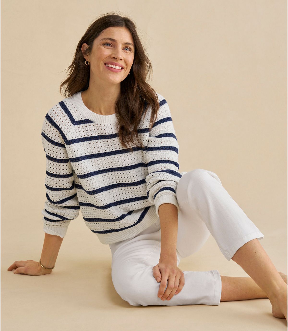 Women's Sunwashed Openwork Sweater, Crewneck Stripe - US 1545