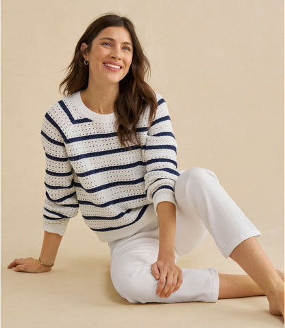 Women's Sunwashed Openwork Sweater, Crewneck Stripe - US 1545