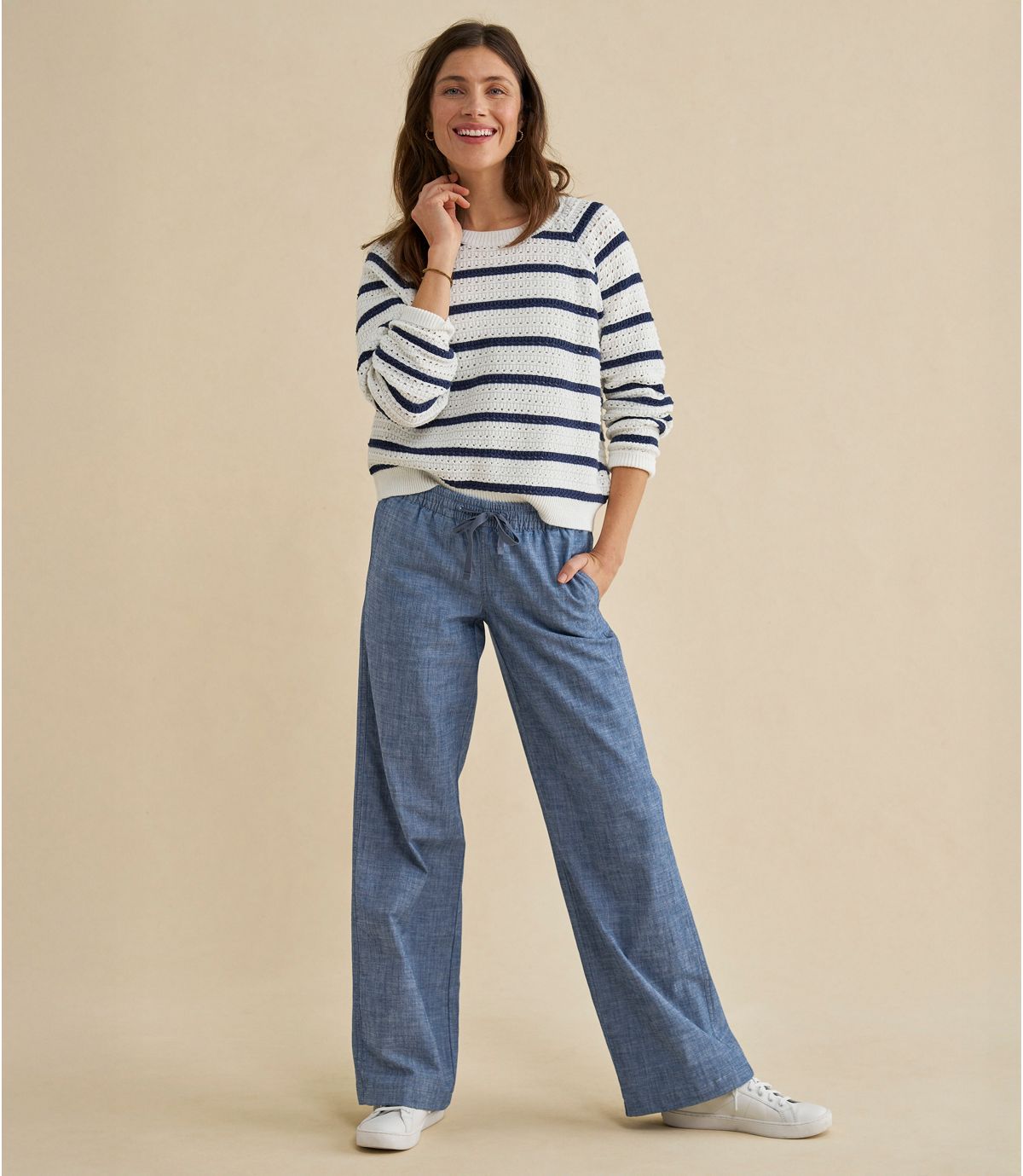 Women's Sunwashed Openwork Sweater, Crewneck Stripe - US 1545