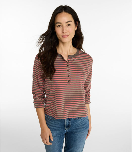 Women's Sunwashed Tee, Long-Sleeve Cropped Boxy Henley Novelty - US 7794