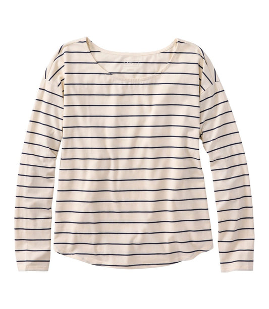 Women's Soft Stretch Supima-Blend Tee, Long Dolman-Sleeve Jewelneck Stripe - US 3365
