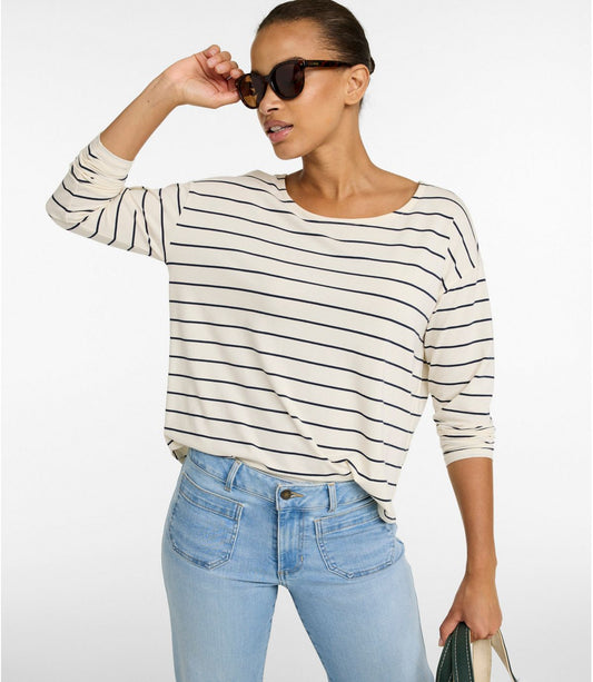 Women's Soft Stretch Supima-Blend Tee, Long Dolman-Sleeve Jewelneck Stripe - US 3365