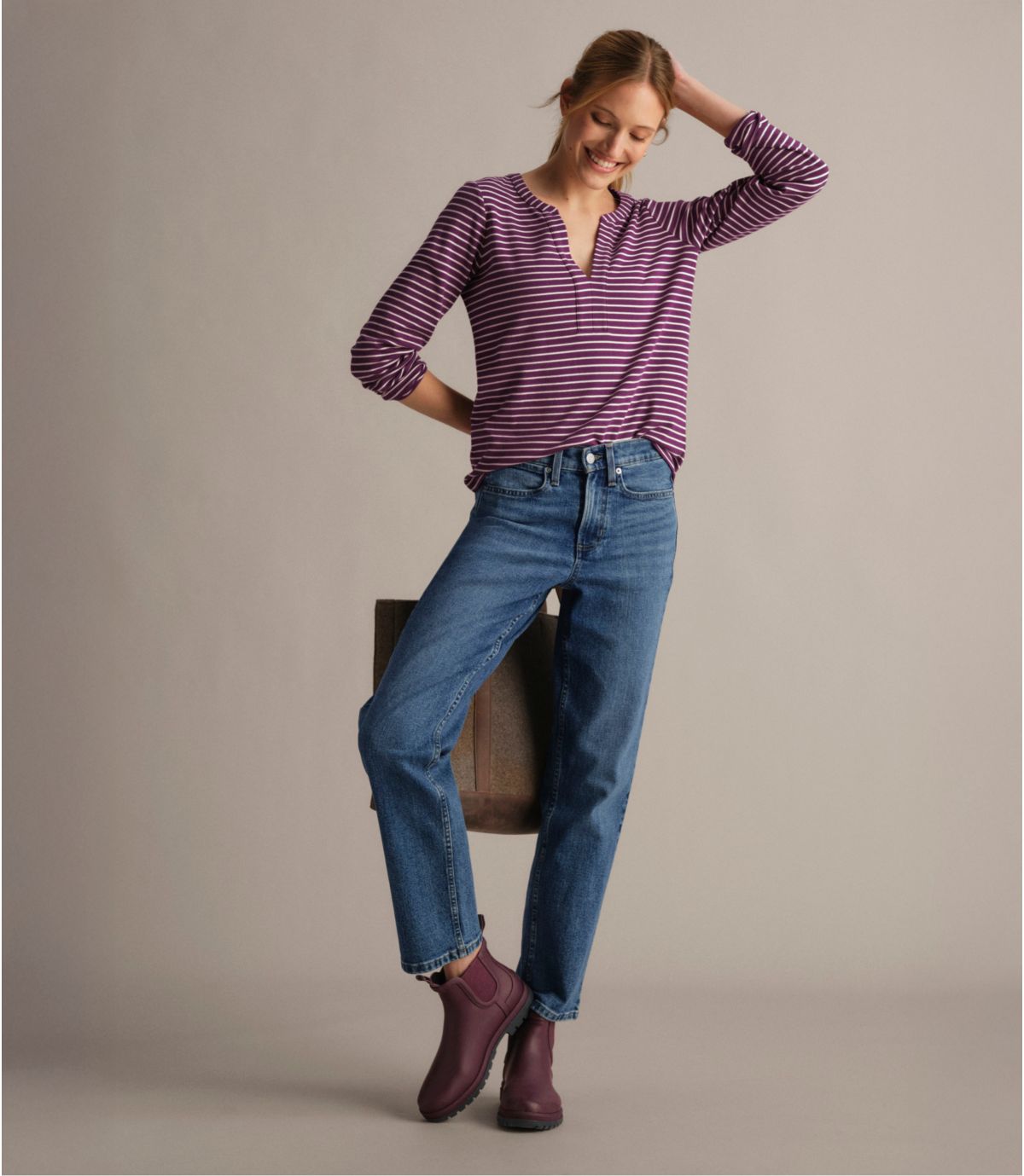 Women's L.L.Bean Tee, Long-Sleeve Splitneck Stripe - US 4386