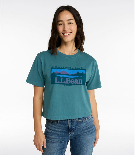 Women's Mountain Classic Tee, Short-Sleeve Cropped Boxy Crewneck Logo - US 5468