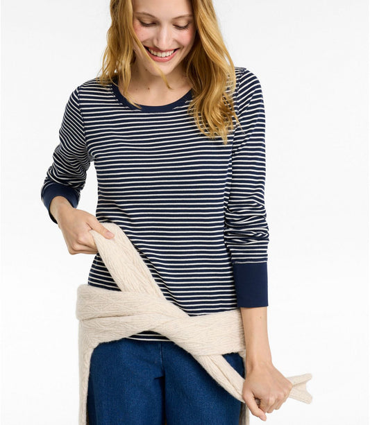 Women's Waffle-Knit Top, Long-Sleeve Jewelneck Stripe - US 6549